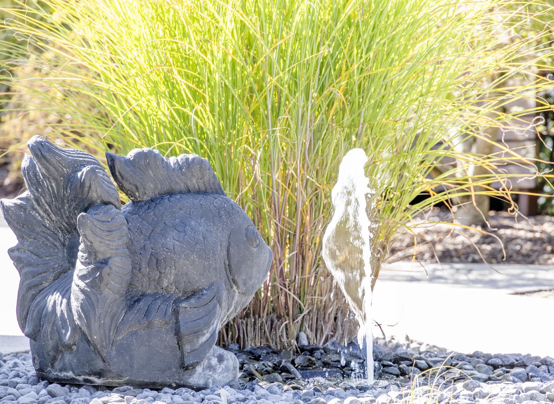 Schaugarten mit Wasserspiel und Deko